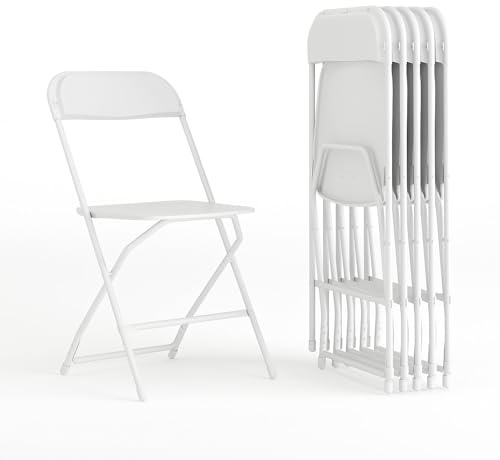 Flash Furniture Hercules Series Plastic Folding Chairs for Parties and Weddings, Stackable Commercial Event Seats with 650-lb. Static Weight Capacity, Set of 6, White