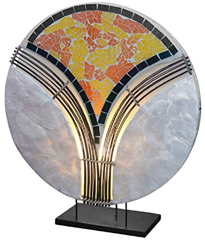 Woru Tischlampe Deko-Leuchte Eliano rund, Natur-Material mit Capisscheiben und Mosaiksteinen, Höhe wahlweise ca 30cm oder 40 cm, Deko-Leuchte, Stimmungsleuchte