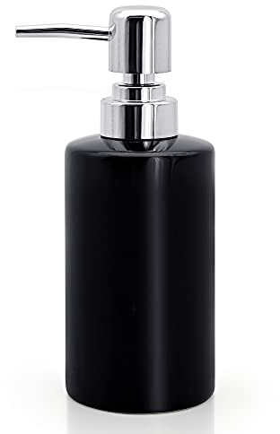 Dispenser di sapone, dispenser liquido in ceramica 300 ml ricaricabile per lozioni mani shampoo condizionatore doccia gel detersivo contenitore per bagno piano di lavoro cucina lavanderia （nero）