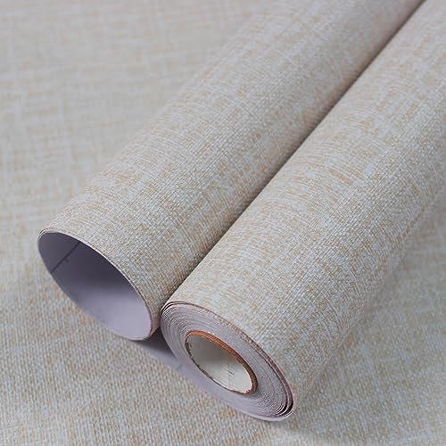 WADILE Grasscloth Peel and Stick Wallpaper, 40cm X 2m Textured Contact Paper, Faux Linen Wall Paper, Fabric Vinyl Wallpaper Self Adhesive Beige