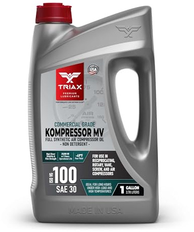 TRIAX Kompressor MV ISO 100 (SAE 30) – Vollsynthetisches Kompressor‑Öl, Non Detergent – Hohe Temperaturbeständigkeit, – Für Schrauben‑, Palette‑, Rotations‑ und Kolbenkompressoren 3,78 L (1 Gallone)