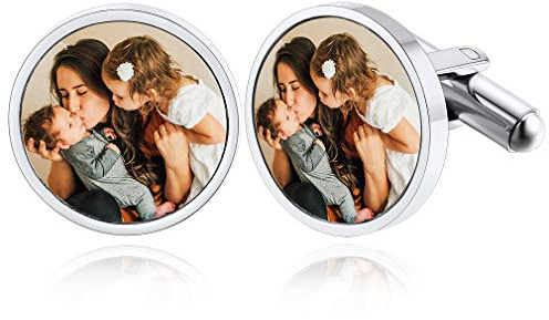 Fotos Personalizables Gemelos Redondos Hombres Acero Inoxidable 316L para Camisa Traje Esmoquin Negocio Accesorios Conmemorativas para Amigos Padres Novios