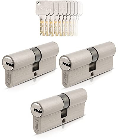 GERCAR Pro 3 cilindros de cierre 35/35 con cierre uniforme, incluye 15 llaves, 70 mm, 3 cilindros de 70 mm, longitud: 70 mm, A: 35 B: 35 mm, latón macizo mate