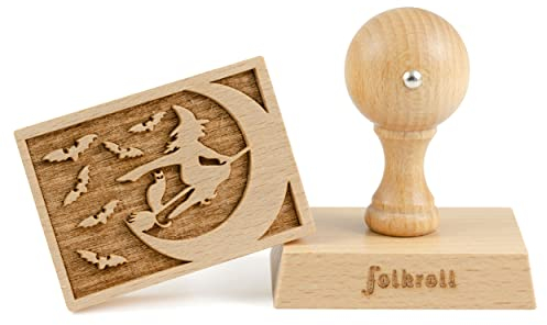 Folkroll Keksstempel Hexe, 70x50 mm, Cookiestempel, Backstempel, Keks, Stempel, Motiv, Buchenholz, 334744