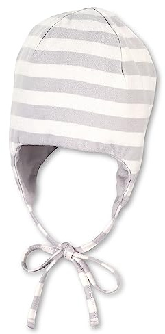 Sterntaler Baby Jungen Mütze - GOTS Streifen Mütze für Babys, Kappe für Kinder - aus Jersey mit Streifen und Bindeband - hellgrau, 45