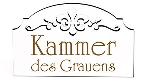 Kammer des Grauens Türschild Schild Holz graviert Ornamente selbstklebend Vintage Türdeko 15,5 x 9,5 cm