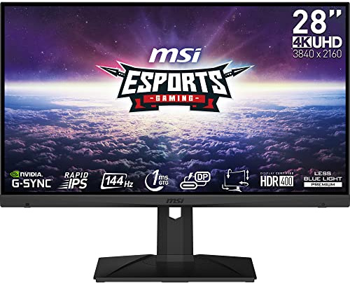 MSI Optix MAG281URF Écran Plat Gaming 27,9 4K UHD - Dalle Rapid IPS 3840x2160, 144Hz / 1ms GtG, Compatible G-Sync, Couleur 95% DCI-P3 (10-Bit), DisplayHDR 400 - DP 1.4a, HDMI 2.1, USB Type-C
