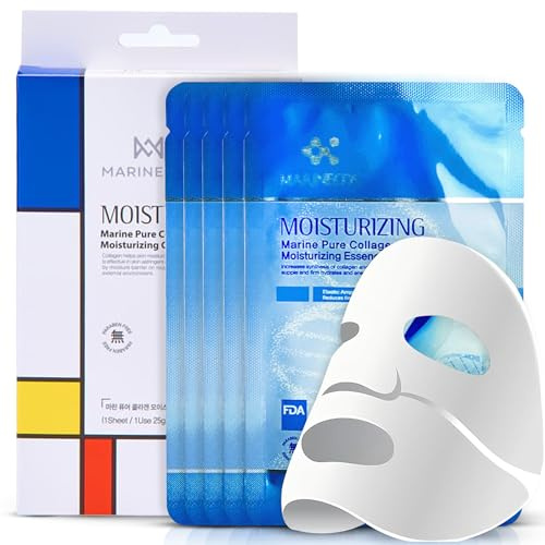 MARINECOS Collagen Face Masks – Hydrating, Anti-Aging, Firming Masks for Glowing Skin – Deep Moisture with Marine Collagen – 5 Pack