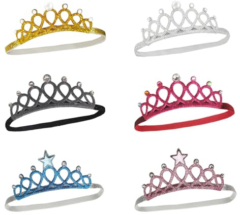 Ysmorla 6-teiliges Haarband für Kinder, Diadem, Prinzessin, glitzernd, mehrfarbig, Mädchen, Haarreif mit elastischem Band für Geburtstag oder Kinderfest