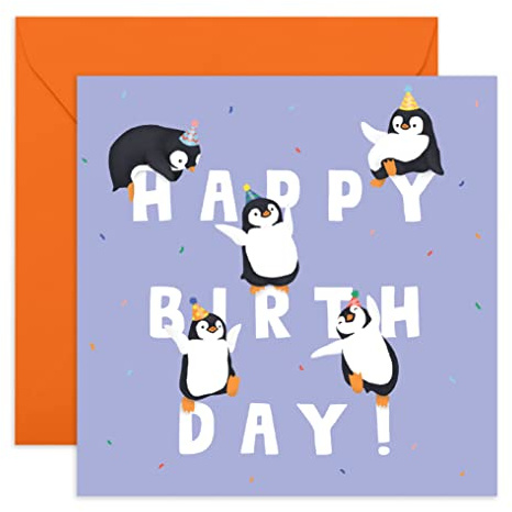 Central 23 - Biglietto di auguri di compleanno per lei - “ Lettere di compleanno con pinguino - “ Carino biglietto di auguri per ragazzi e ragazze, con divertenti adesivi, riciclabile