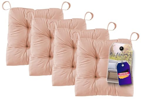 Traumnacht Premium Stuhlkissen Sitzkissen 4er Set 38x40x7 cm | Baumwollbezug | Weich & formstabil | Öko-Tex Zertifiziert | Deutscher Qualitätsstandard | Rosé