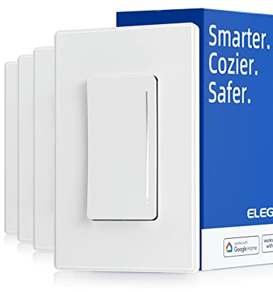 ELEGRP Smart Dimmer Light Switch DTR30, Single Pole or 3 Way, 2.4GHz Wi-Fi Touch Dimmer Compatible with Alexa/Google Assistant, Needs Neutral Wire, No Hub Required, UL Listed, Matte Black, 4 Pack