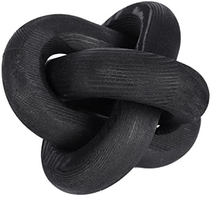 ChYoung 3-Link Wood Chain Link Decor, Hand Carved Wood Art Craft Decorative Chain Knot Ornament for Rustic Tray Shelf Table Decor Farmhouse Decor (Black)