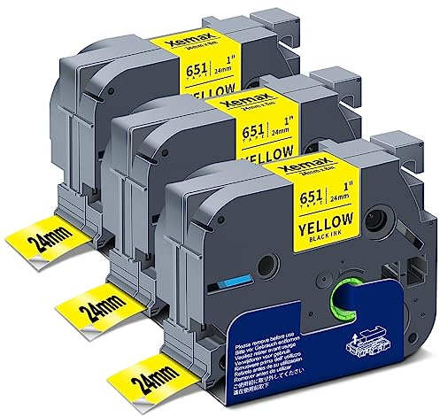 3x XemaX Kompatibel Schriftband Ersatz für Brother P-touch Bänder 24mm TZe-651 TZe651 Tape Cassette für Brother PT-2480 P700 H500 D600 E500 E550WVP P750W P300BT CUBE PLUS, Schwarz Auf Gelb