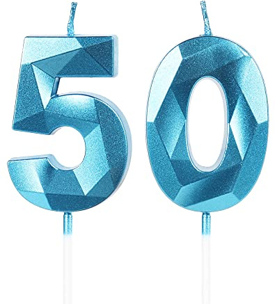 Geburtstagskerzen Zahl 50 Blau - 3D Blaue Kerzen zum 50 Geburtstagsdeko (Nummer 50 Kerze, Tortenkerzen) Geburtstagsparty, Feier