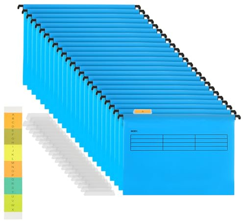 AKOLAFE 20 Stück Hängemappen A4, Kunststoff-Aktenschrank, Hängemappen, Aktenschrank-Trennblätter, A4, Hängemappen mit Registern und Karteneinsätzen, für Büroorganisation, Heimarbeit, Blau