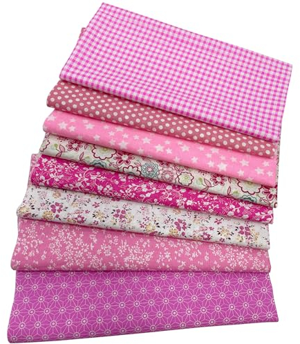 Jukway 8 Stück Baumwollstoff Meterware 50 x 50 cm Stoffpaket Baumwolle Stoffreste DIY Patchwork Baumwolltuch mit vielfältigen Mustern Stoffe zum Nähen Quilten Dekoration Handwerken (Rosa)