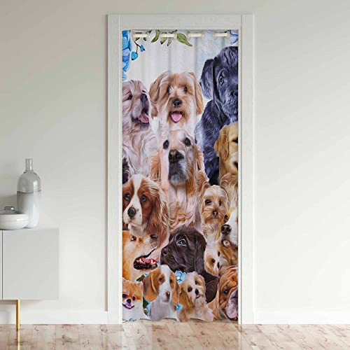 Loussiesd Cortinas Opacas de Perro Lindo Tratamientos de Ventanas con Animales Cortina de Entrada Oscurecimiento de Habitación Cachorro Perro Floral Aislamiento Térmico Cortinas Opacas para Puertas