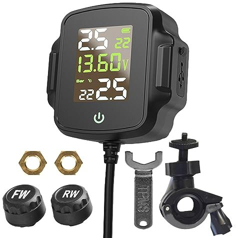 Tsuchiya Motorrad TPMS Reifendrucküberwachungssystem | Reifendruckkontrollsystem Mit 2 Externen Reifendrucksensor | Niederspannungsalarm Reifendrucküberwachungsgerät Für Alle Arten Von Zweirädern