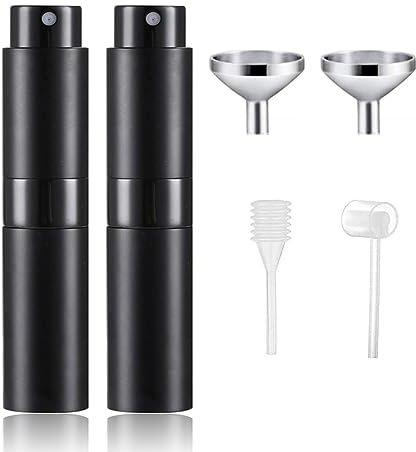 SONGQEE 8ml Travel Perfume Atomiser - Mini Refillable Bottle for Aftershave Spray, Upgraded Atomizer Pod and Refill Pump for Outdoor Traveling (2PCS BLACK)