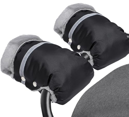 MIVITOOM Handmuffar, babyvagn fleece handhandskar barnvagn handmuff vattentäta och vindtäta anti-frysa fleecefodrade handskar varmare extra tjocka för barnvagn släpvagn buggy, svart