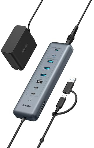 Anker 11-in-1 10Gbps Data USB-C Hub, Splitter with 4 USBA and 4 USBC Ports, 100W PD-in, 2-in-1 USB-Connector, for Laptop, MacBook, iPad and More(65W Adapter Included)