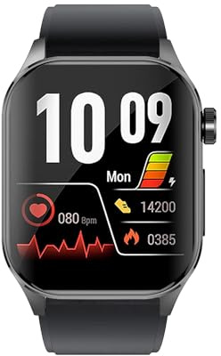 Knauermann PRO 3 (2024) Schwarz - Gesundheitsuhr Smartwatch mit Telefoniefunktion - EKG + HRV und SOS Funktion - AMOLED Display- BT Bluetooth - Schlafapnoe - Silikonband Schwarz, 14-24