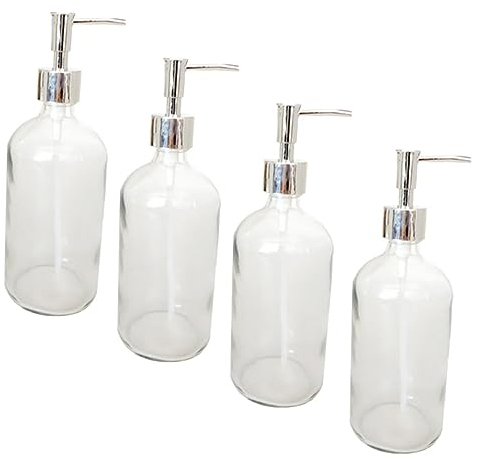 500ml Glas Seifenflasche mit Pumpe, 4 Stück, Weiß