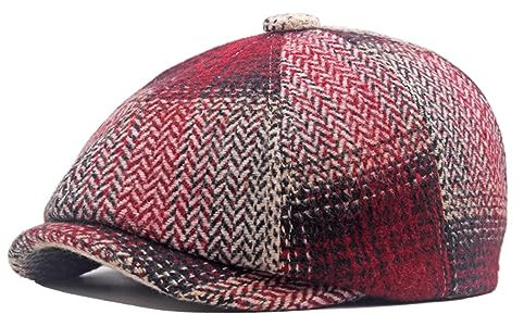 Baskenmütze Barett Newsboy Stil Schiebermütze - 8 Panel Peaky Fischgräten Tweed Schirmmütze Schlägermütze Flatcap Gatsby Ivy Cap für Herren Damen (DE/NL/SE/PL, Alphanumerisch, Einheitsgröße, Rot)