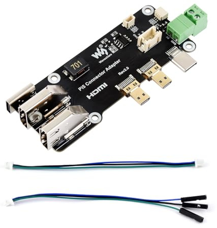 Waveshare Micro HDMI To HDMI Multifunctional Adapter, Compatible with Raspberry Pi 5 / 4B, Two Power Supply Methods, Supports Dual 4K Outputs