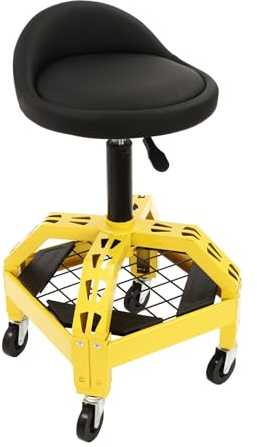 OUBUBY Werkstatthocker, Hocker mit Rollen Verstellbarer Mechanischer Rollhocker Drehbarer Werkstattsitz Reparaturstuhl Maximale Belastung 286,6 Lbs mit Ablage Geeignet für Werkstätten Werkstätten