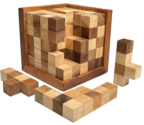 3D Cube Wooden Puzzle, brain-teaser IQ games