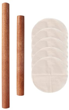 Alipis Wooden Dough Roller and Steamer Cloth Set, 40cm and 30cm Rolling Pins with 5pcs 28cm Bamboo Steamer Liners for Kitchen Baking and Dumpling Wrapper Preparation