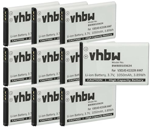 vhbw 10x Akku kompatibel mit Siemens Gigaset SL910A, SL910H, SL910 schnurlos Festnetz Telefon (1050 mAh, 3,7 V, Li-Ion)