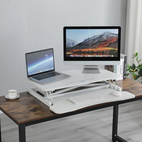 XHSMYXGS Stehpult-Konverter, Verstellbarer Sitz-/Stehtisch-Arbeitsplatz, ergonomische Schreibtischerhöhung mit Tastaturablage für das Heimbüro (White)