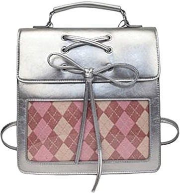 MZRAN Taschen für Damen, Damen-Rucksack, PU-Leder, Schultertasche, Umhängetasche, alte Stile, Rucksack, Handtasche, lässiger Tagesrucksack, Studenten-Schulrucksack, silber