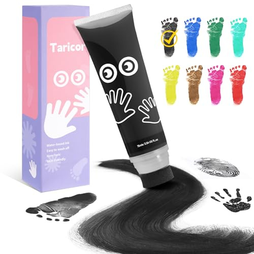Taricor Baby Safe Paint for Handprints, 75ml Baby Hand and Footprint Kit with Sponge Attachment,Paw Print Kit for Dogs & Cats, Non Toxic & Washable for Newborn Skin
