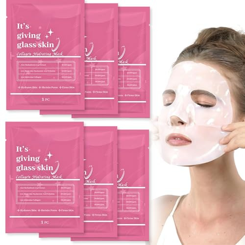 6pcs Glass Skin Face Mask With Collagen, Deep Hydration Collagen Face Mask, Anti Wrinkle Skincare, Korean Glass Skin, Overnight Hydrating For Face Care