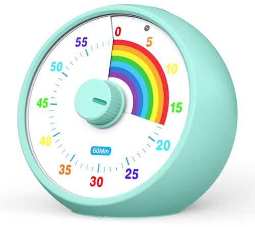 Temporizador Visual para niños: cronómetro de 60 Minutos para Aula, Oficina y Cocina. Herramienta de gestión del Tiempo con Funcionamiento silente, método Pomodoro y diseño arcoíris (Tiffany)