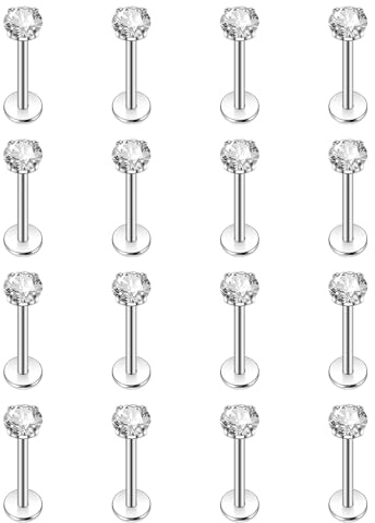 Leikedun 16Pcs Lip Studs Labret Piercing Jewellery 2/3/4/5mm Cubic Zirconia
