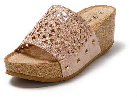 JOMIX Mules Femmes Compensés Sandales avec Tige Ajourée Tongs été Confortables pour Piscine Plage Mer (Rose, 39)