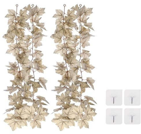 PATIKIL Fall Garlands 5.7Ft/Piece, 2 Pack Artificial Autumn Foliage Garland Maple Leaves Hanging Vines Leaf Decoration for Home Wedding Fireplace Party,White