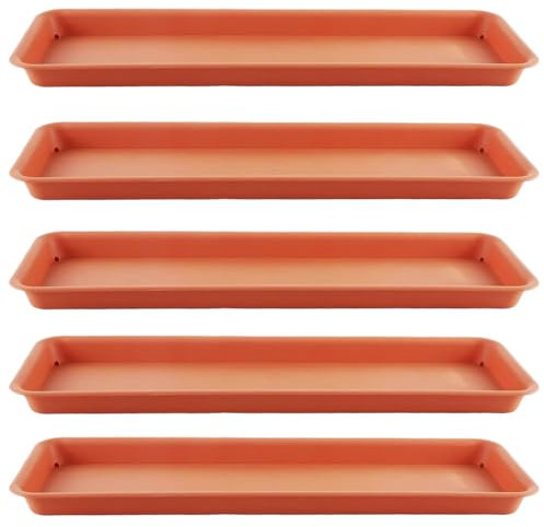 Jorzer Lot de 5 soucoupes rectangulaires en polypropylène épais pour plantes - 48,3 x 15,2 x 2,5 cm - Pour intérieur et extérieur