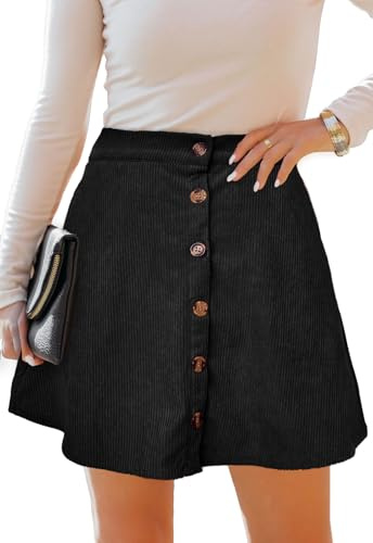 Alaster Queen Gonna da donna in corduroy, minigonna a portafoglio, stile vintage, pieghe, con tasche, chiusura a bottoni, Nero , XXL