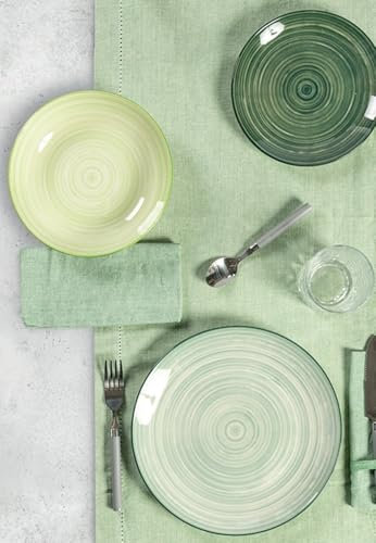 BIBIHOME - Servizio piatti Anna Terra in porcellana disegno spirale in un mix di colori fra bosco, salvia e verde. Elegante e moderno, 18 pezzi