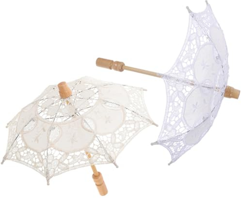 LRXIYODE Brautschirm 2 Stück aus Baumwollstoff und Holz im Vintage Stil | Spitzenschirme, Requisite für Hochzeitsfotografie, Hochzeit Zubehör, Mädchen Regenschirm