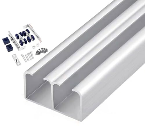 Serenitison SchiebetüRs Schiene,Schiene FüR SchiebetüRs,Schrankaufhängungsschienen,Doppelschienen Rollenführungen für Schranktüren,Schlafzimmer Gardinenschiene Deckenbefestigung,Aluminiumlegierung