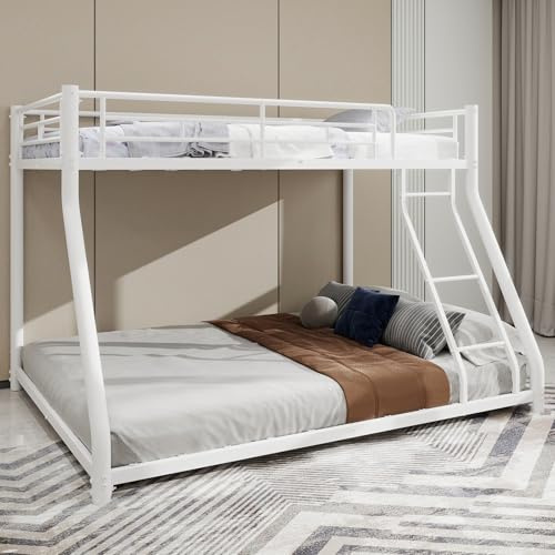 ComfortXL Lit superposé métal Double Niveau Twin sur Full Cadre Robuste avec lit Cadre de Lits 90x190 et 140x190cm et barreaux complets escalier pour Adolescents Adultes Chambre