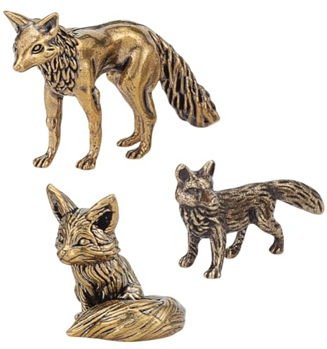 FREEBLOSS 3 Stück Mini Fuchs Figur Vintage Messingstatuen Dekoratives Messing Tierornament Statue Dekor Desktop Ornament Für Büro Zuhause Geschenk