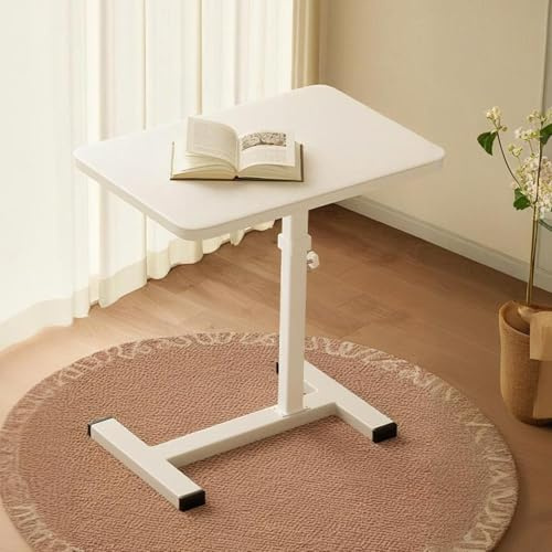 Nachttisch Mit Kippbarer Laptopablage, Mobiler Betttisch Auf Rollen Und Kippbarer Tisch, Mit Höhen- Und Längenverstellbarem Rahmen(White)